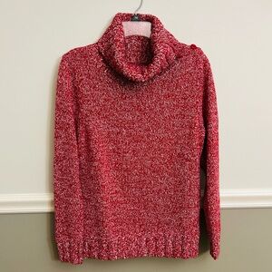 Croft & Barrow Red White Turtleneck Button Ribbed Marled Sweater Size Medium